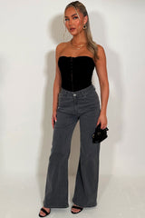 womens stretchy denim wide leg jeans styledup