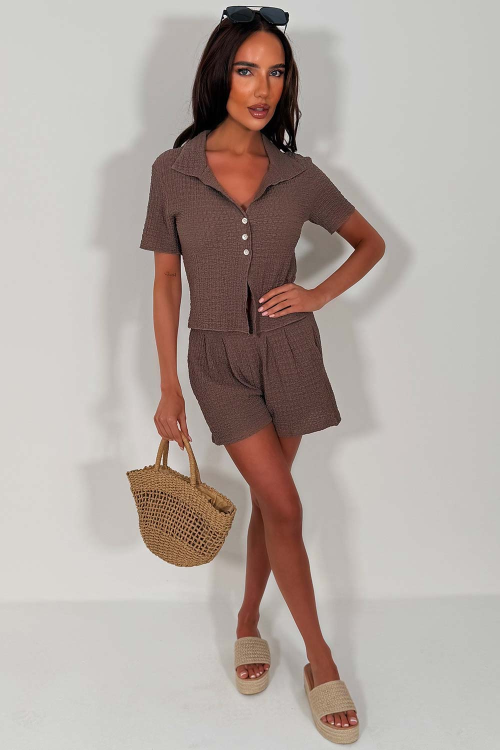 womens summer holiday shorts and top two piece co ord set travel outfit zara uk