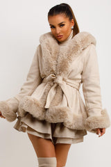 fur trim suede coat womens uk