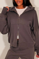 zara womens zip up hoodie and wide leg joggers tracksuit lounge set charcoal grey styledup 