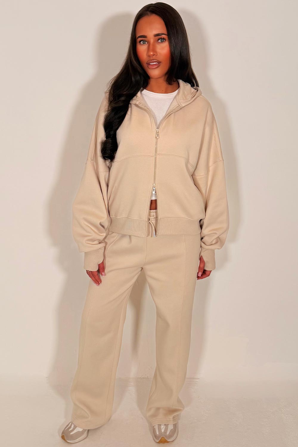 womens zip up oversized hoodie and wide leg jogger two piece co ord lounge set styledup zara uk 