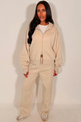 womens zip up oversized hoodie and wide leg jogger two piece co ord lounge set styledup zara uk 