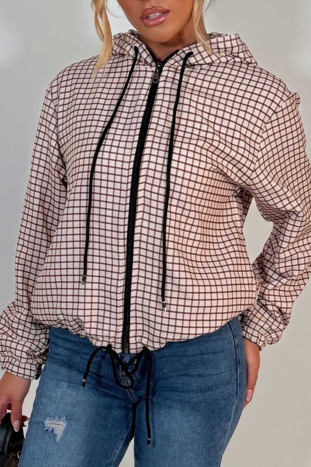 womens checked hooded jacket festival windbreaker styledup uk