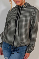 womens hooded checked jacket khaki styledup uk