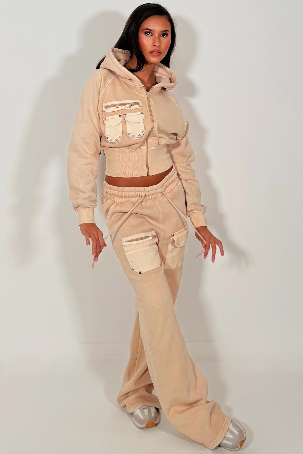 womens wide leg joggers and zip through hoodie co ord lounge set styledup 