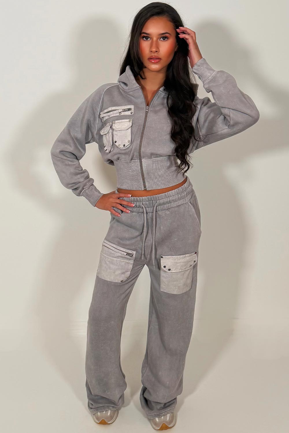 womens wide leg joggers and zip through hoodie co ord lounge set styledup 