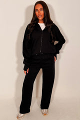 womens zip up hoodie and wide leg jogger tracksuit co ord set styledup