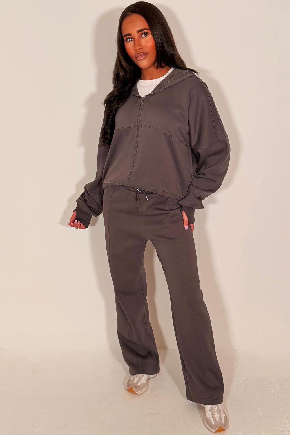 womens zip up hoodie and wide leg jogger tracksuit co ord set oversized double zip and with thumbholes womens streetwear styledup zara womens uk 