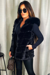 womens black faux fur hooded gilet