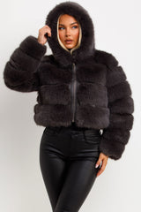 faux fur hooded coat with long sleeves uk styledup fashion