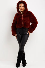 womens hooded faux fur coat cropped