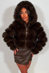 zara brown fur jacket with hood styledup 