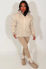 womens fur lined winter zip up hoodie casual loungewear top