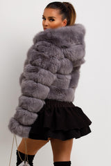 womens grey faux fur hooded coat