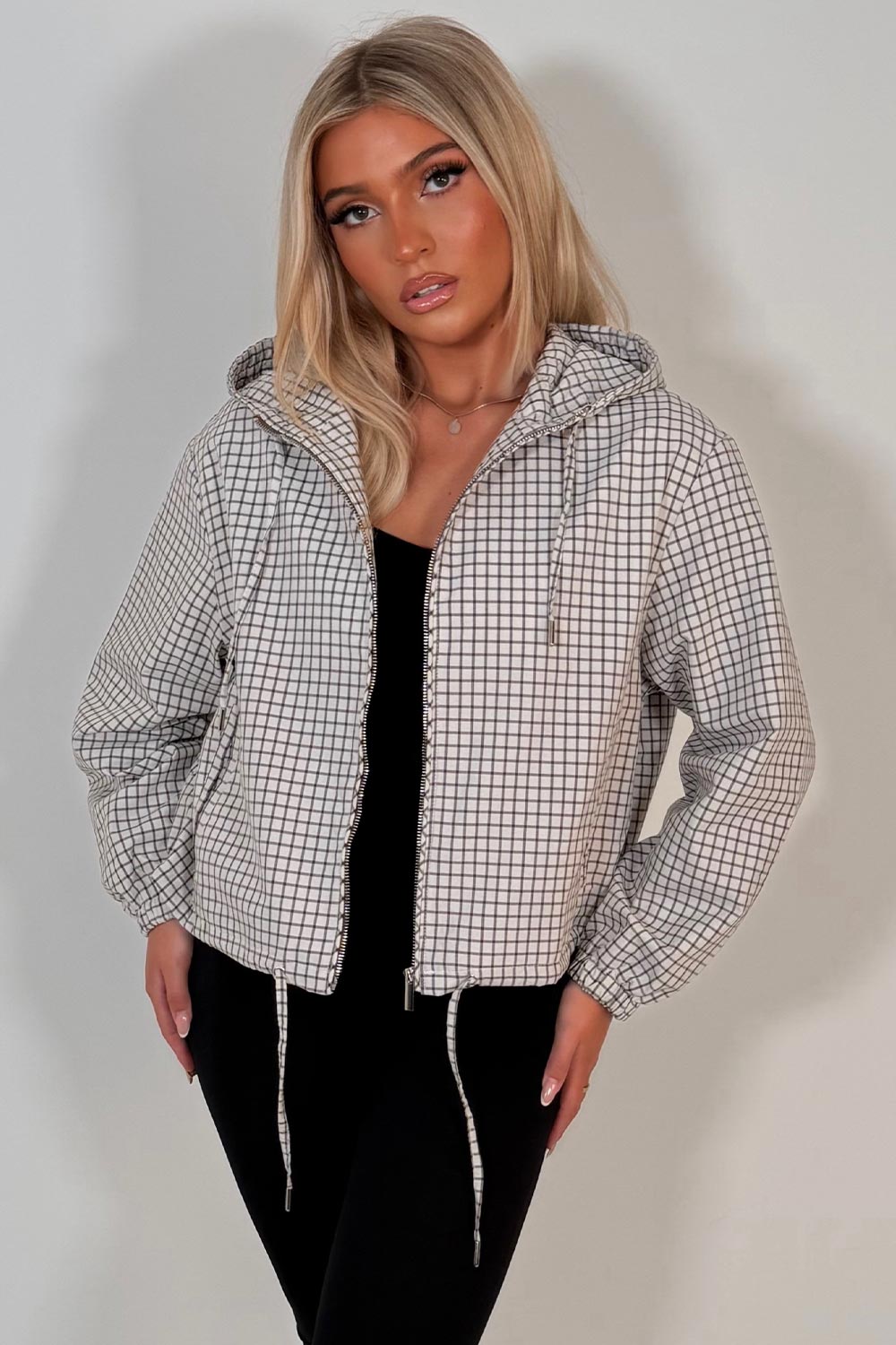 womens hooded check jacket styledup uk