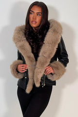 faux leather faux fur collar and cuff winter jacket trendy outerwear for womens uk styledup