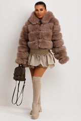 crop hooded faux fur coat