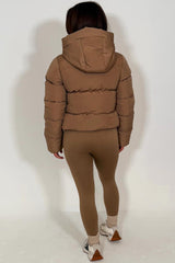 womens beige puffer jacket with hood styledup