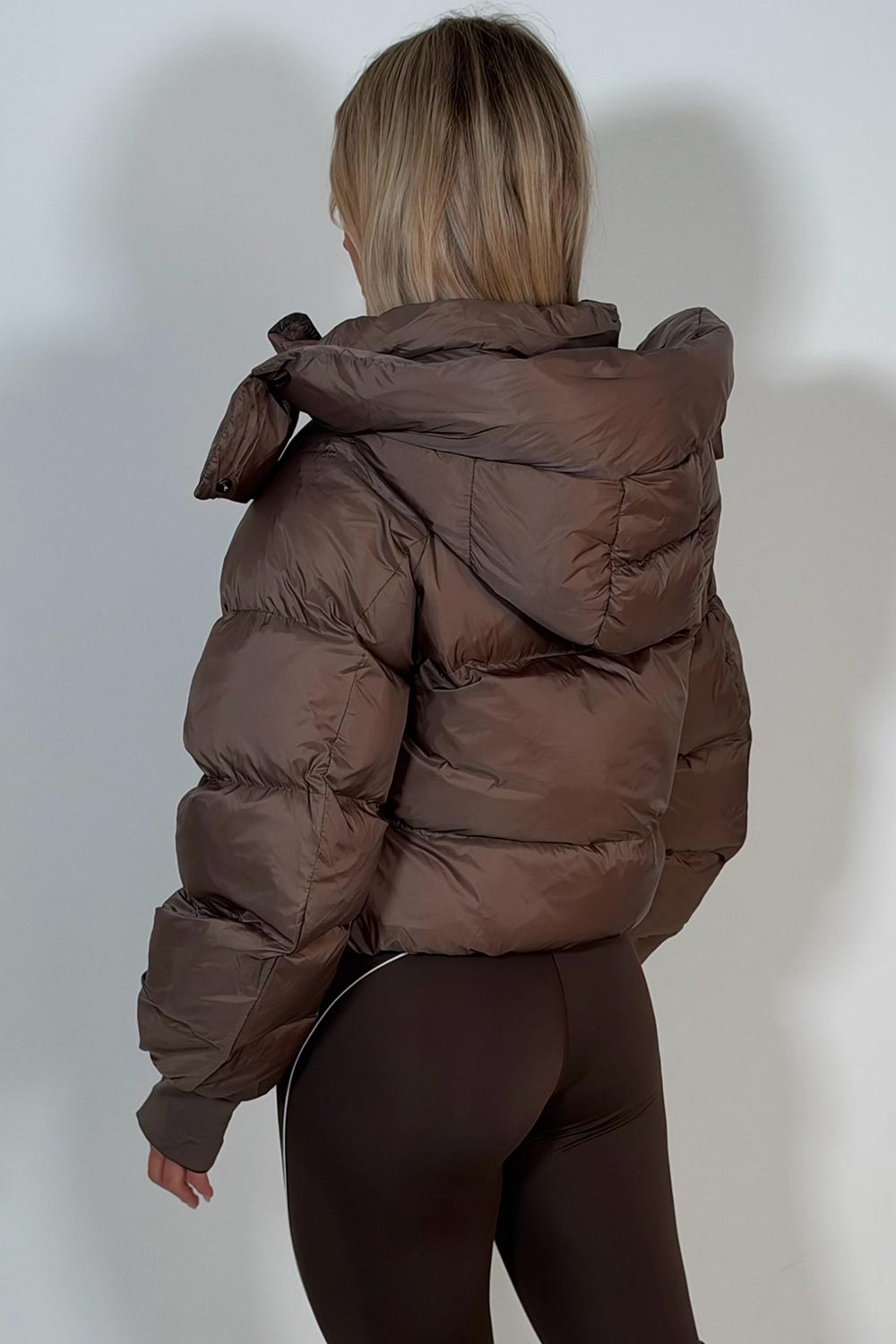 womens puffer padded crop jacket with hood styledup 