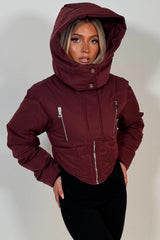 womens funnel neck crop padded puffer ski jacket for winter styledup uk