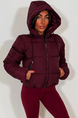 zara womens burgundy puffer jacket with hood
