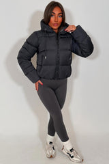zara womens charcoal grey puffer jacket with hood