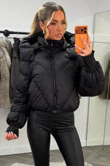 womens black puffer padded hooded jacket for winter uk sale