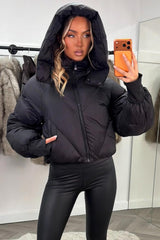 black padded puffer inter jacket with hood styledup uk