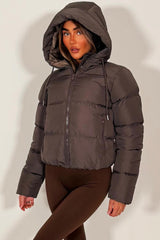 zara womens brown puffer jacket with hood sale 
