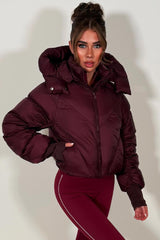 womens puffer padded crop jacket with thumb holes 