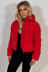 womens red puffer padded hooded jacket zara uk