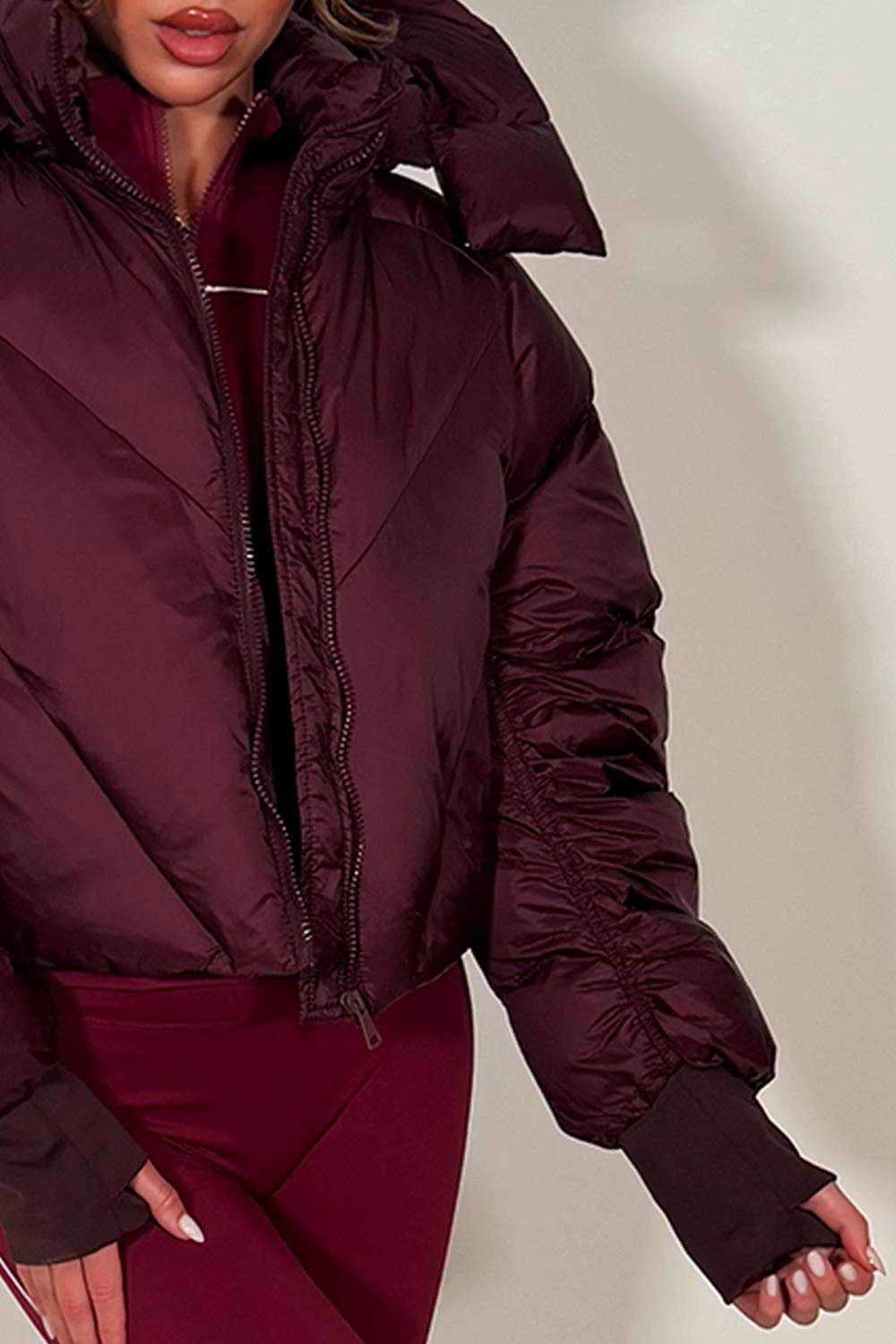 womens puffer padded crop jacket with hood styledup 