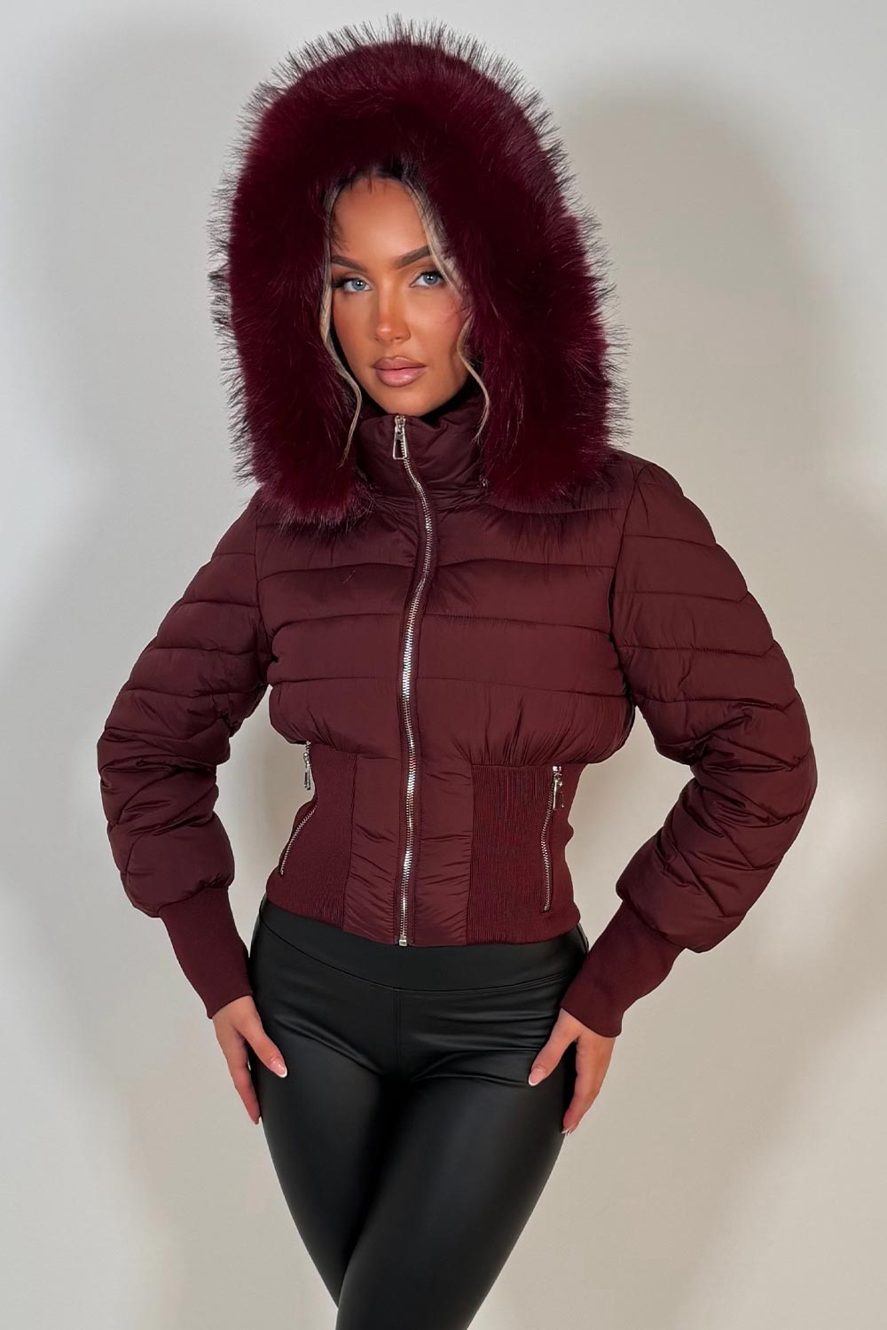 womens faux fur hood padded puffer jacket styledup uk