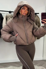 padded puffer jacket with hood taupe styledup womens 