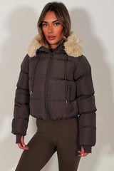 cropped puffer jacket with fur hood long sleeves thumbholes zara uk 