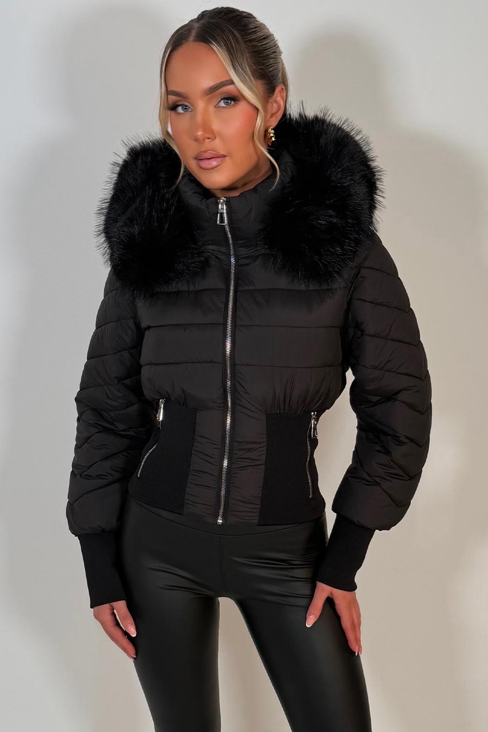 faux fur hood puffer padded jacket womens winter outerwear styledup uk