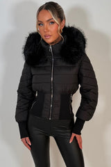 faux fur hood puffer padded jacket womens winter outerwear styledup uk