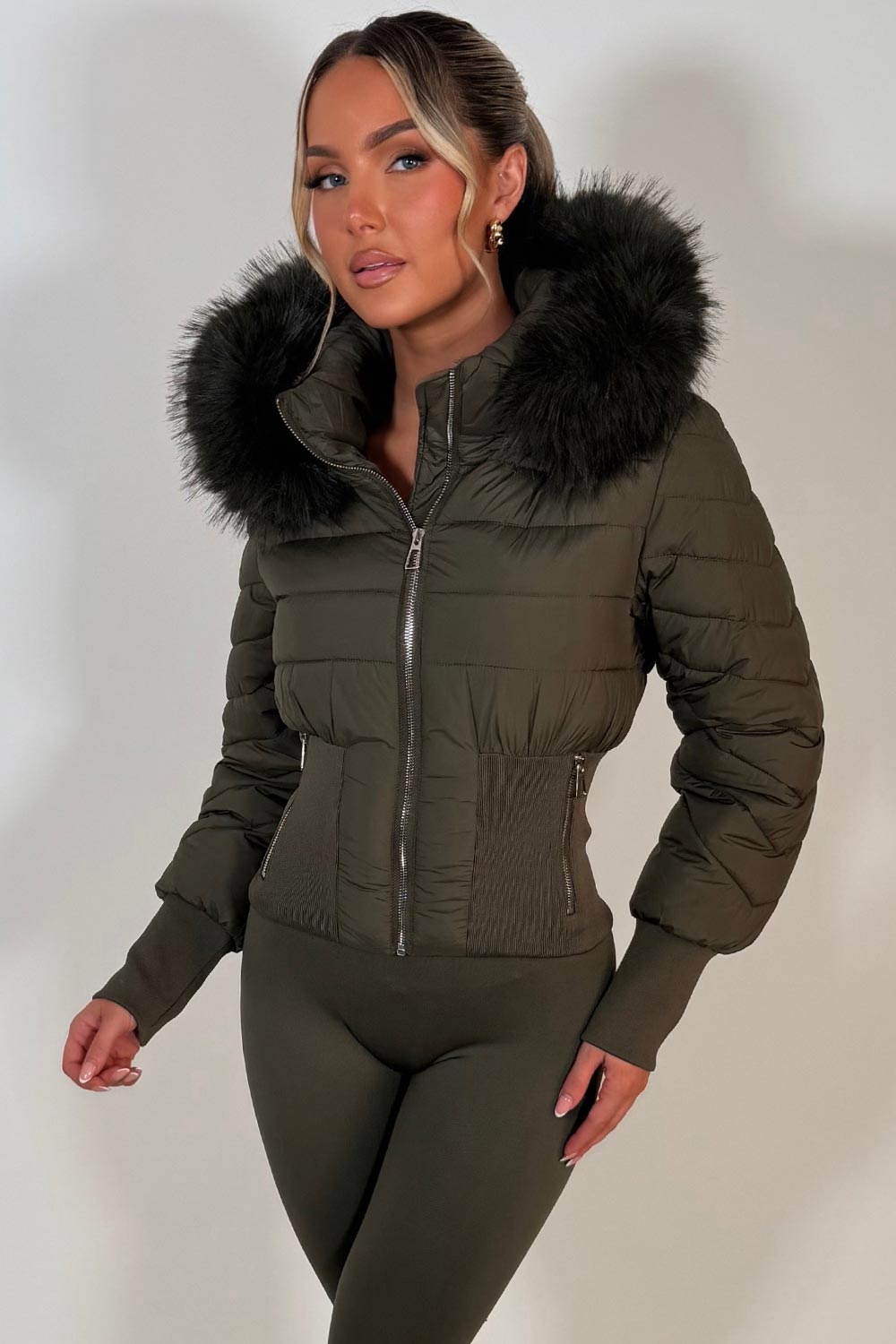 faux fur hood puffer padded jacket womens winter outerwear styledup uk