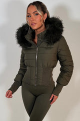 faux fur hood puffer padded jacket womens winter outerwear styledup uk