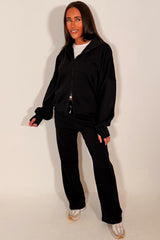 womens zip through hoodie and wide elg jogger tracksuit lounge set with drop shoulders and thumbholes styledup 