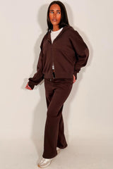 womens zip through hoodie and wide leg jogger tracksuit lounge set with drop shoulders and thumbholes styledup 