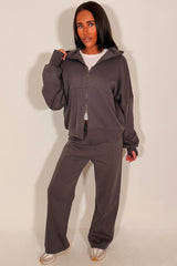 womens double zip drop shoulder oversized hoodie and wide leg joggers two piece tracksuit co ord set styledup casual lounge set zara womens