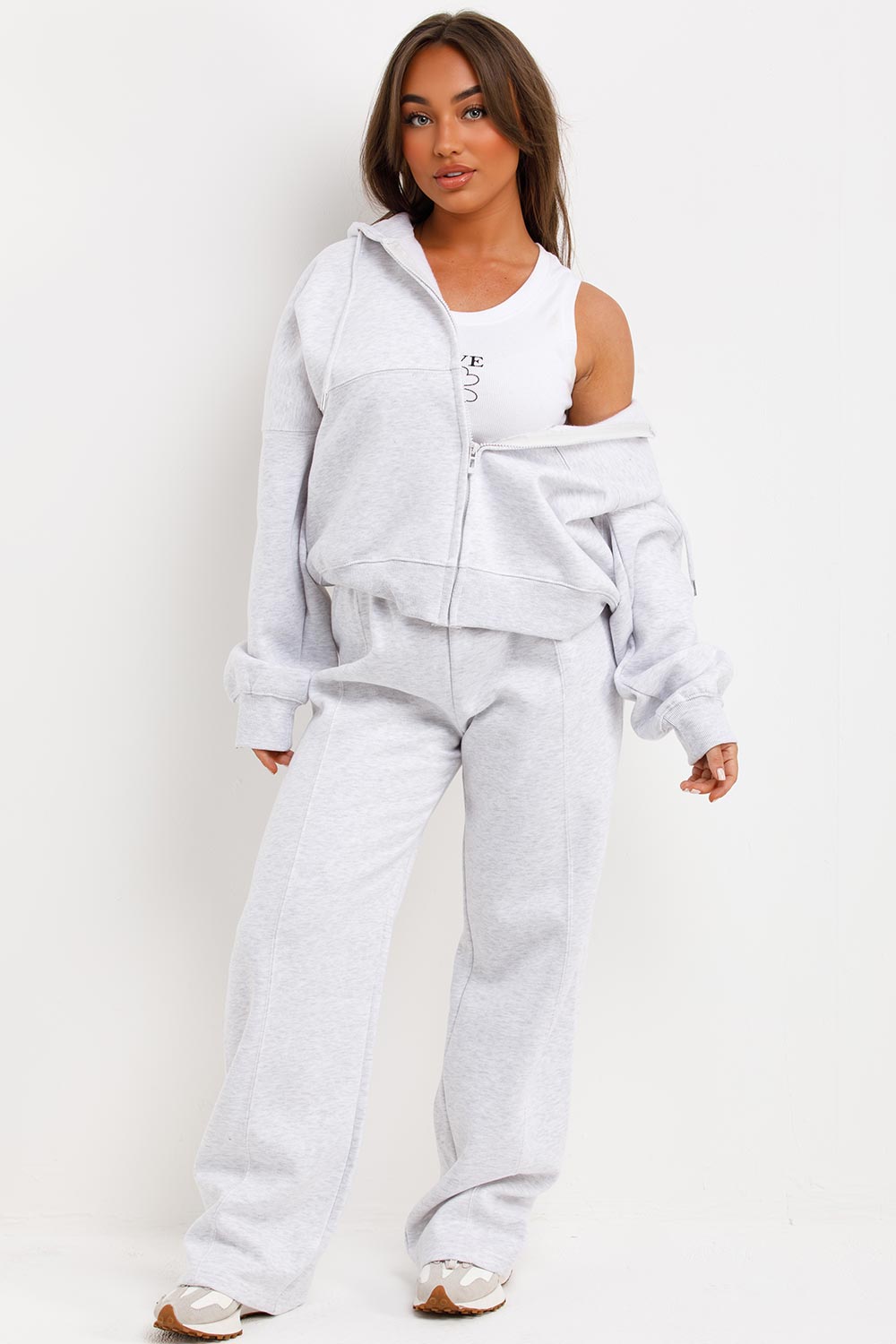 zara womens oversized hooded sweatshirt and wide leg joggers tracksuit set adanola