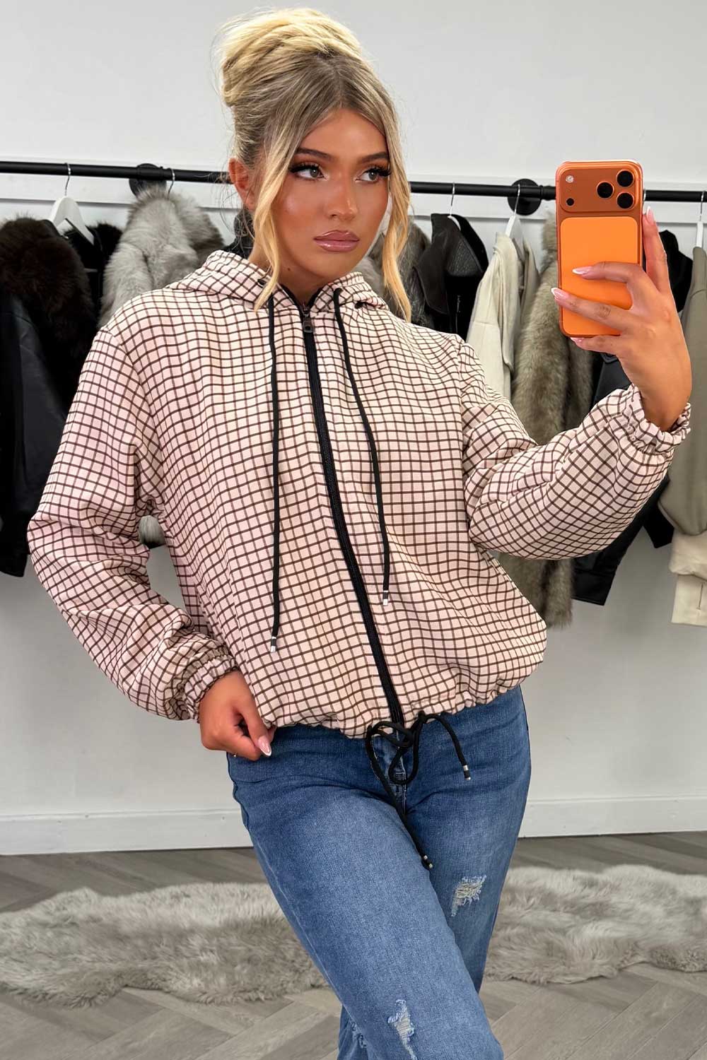 womens stradivarius checked jacket with hood sale styledup uk