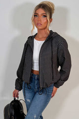 stradivarius checked technical jacket black styledup uk