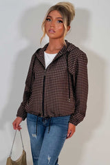 womens checked hooded jacket festival windbreaker styledup uk