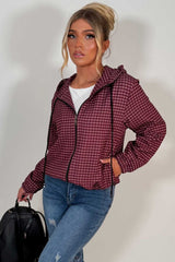 stradivarius checked technical jacket burgundy styledup uk