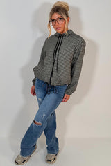 womens hooded windbreaker jacket check print stradivarius uk