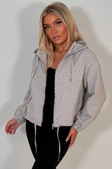 womens check bomber jacket with hood styledup uk