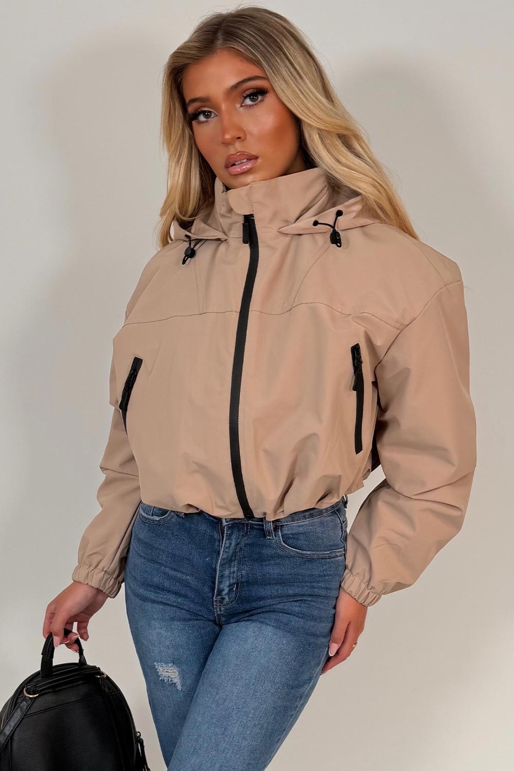 beige padded hooded rain jacket womens styledup uk